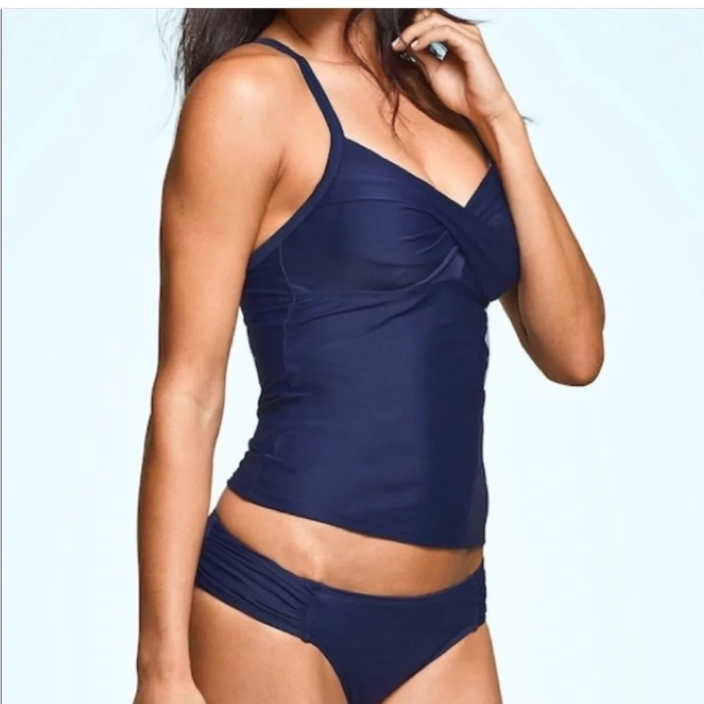 ATHLETA twister Tankini Swim Navy Blue Top Sz 34 BC